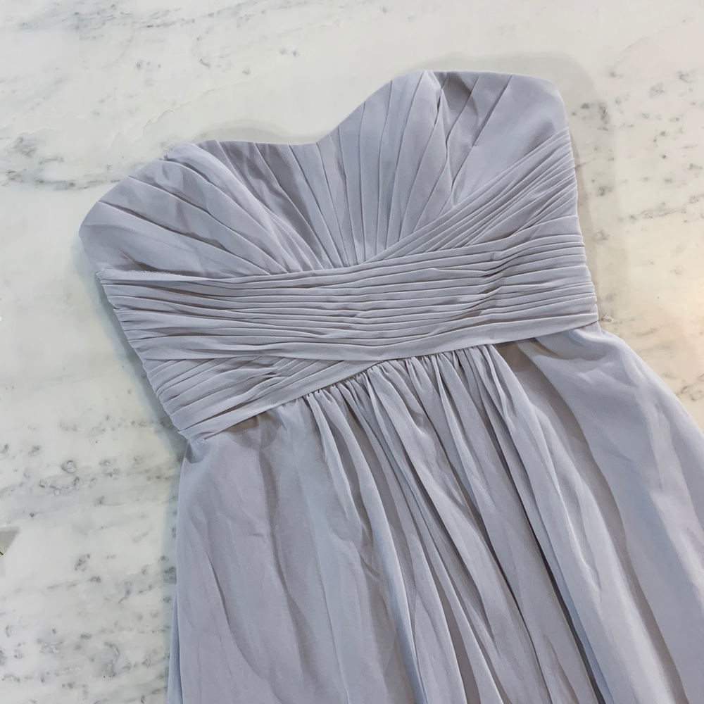 Grey Silver Strapless Long Bridesmaid Dress - Picture 2 of 8